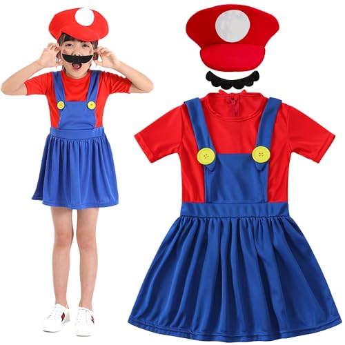 Shengruili Mario Kostüm Luigi Kostüm Set,Luigi Kostüm,Bros Cosplay Kostüm,Damen Herren Jungen Madchen Outfit für Weihnachten Karneval Faschingskostüme von Shengruili