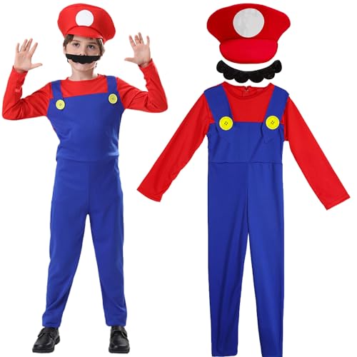 Shengruili Mario Kostüm Luigi Kostüm Set,Luigi Kostüm,Bros Cosplay Kostüm,Damen Herren Jungen Madchen Outfit für Weihnachten Karneval Faschingskostüme von Shengruili