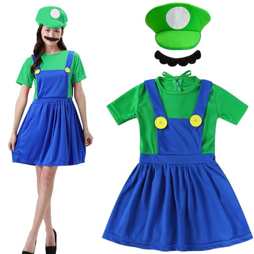 Shengruili Mario Kostüm Luigi Kostüm Set,Luigi Kostüm,Bros Cosplay Kostüm,Damen Herren Jungen Madchen Outfit für Weihnachten Karneval Faschingskostüme von Shengruili