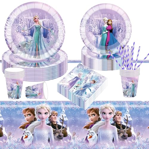 Frozen Geburtstagsdeko,51 Stück Ice Prinzessin Partygeschirr,Partygeschirr Set,Kindergeburtstag Party Tableware Supplies,Mädchen Eiskönigin Geburtstagsdeko für Mädchen Geburtstagsdeko-10 Gäste von Shengruili