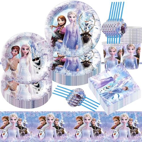 Frozen Geburtstagsdeko,51 Stück Ice Prinzessin Partygeschirr,Partygeschirr Set,Kindergeburtstag Party Tableware Supplies,Mädchen Eiskönigin Geburtstagsdeko für Mädchen Geburtstagsdeko-10 Gäste von Shengruili