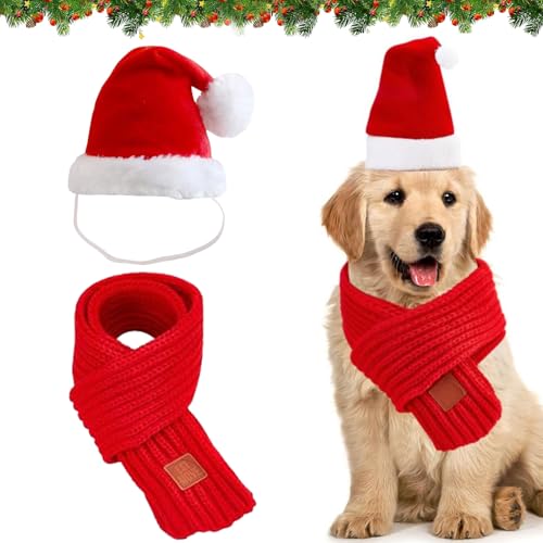 Shengruili Weihnachtsmütze Hund,Katzen Hunde Weihnachtskostüm,Weihnachtsmütze und Schal für Hund Katze,Haustier Weihnachtsmütze,Weihnachtshundeschal,Haustier Weihnachts Outfit Geschenk von Shengruili