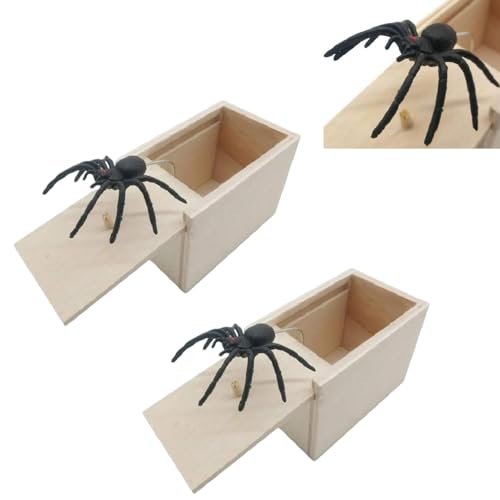 2 Stück Spinnen-Schreckens-Streichbox, Spinnen-in-Einer-Box-Streich, hölzerne Überraschungs-Streichbox mit falschen Spinnen, lustige Gruselbox-Spinne versteckt im Koffer, hölzerner Spinnenbox-Streich von Shenrongtong