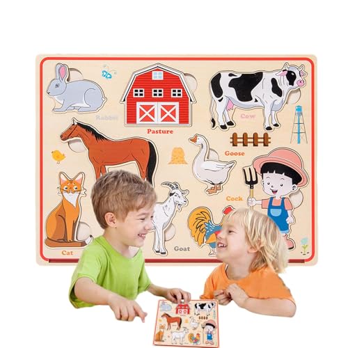 Holzmagnetpuzzle, hölzerne magnetische Matching -Puzzle - Dinosaurier Farm Transportation Tier Peg Puzzle für | Lernen von Reisespielzeugen Bildung für Kinder von Shenrongtong