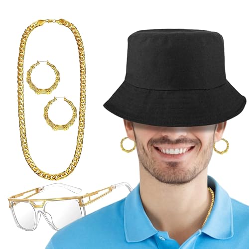 Shenrongtong 80er-90er-Accessoires-Outfit, Hip-Hop-Kostümset,80er-Jahre-Accessoires 90er-Motto- -Outfits | Goldgräber-Kostüm, Hip-Hop-Partydekoration für den Valentinstag von Shenrongtong