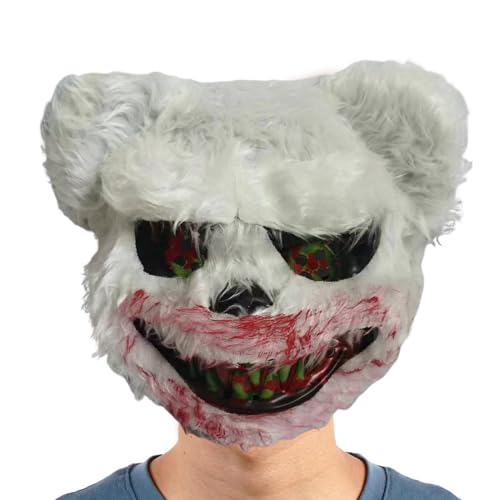 Shenrongtong Blutige Plüschtier-Kopfbedeckung, gruselige Halloween-Gesichtsbedeckung, Bloody Mouth Bunny Gesichtsbedeckung, Elastisches Cosplay-Kostüm, gruselige Gesichtsbedeckung für Rollenspiele, von Shenrongtong