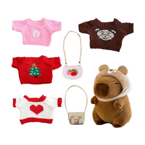 Shenrongtong Capybara-Plüschtier mit 7 Outfits und Accessoires, Capybara-Plüschpuppe, niedliche Capybara-Plüschtiere, Anziehspielzeug für Kinder von Shenrongtong