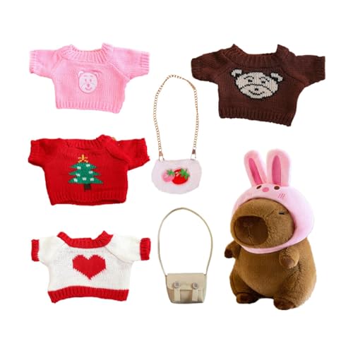 Shenrongtong Capybara-Plüschtier mit 7 Outfits und Accessoires, Capybara-Plüschpuppe, niedliche Capybara-Plüschtiere, Anziehspielzeug für Kinder von Shenrongtong