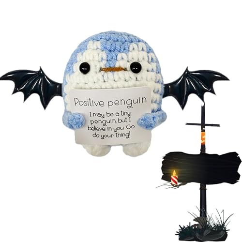 Shenrongtong Halloween häkeln emotionale Unterstützung, Häkelpuppe mit positiver Karte | Häkelfigur mit positiven Affirmationskarten | Lustige süße handgemachte Cheer Up Neuheit Positive Häkelfigur von Shenrongtong