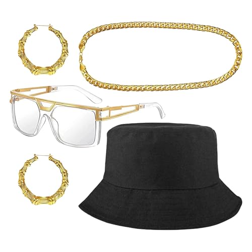 Shenrongtong Hip Hop Schmuck Herren,90er Hip Hop | 80er-Jahre-Herren-Outfit 80er-Jahre-Accessoires - Goldgräber-Kostüm, Hip-Hop-Partydekoration für den Valentinstag von Shenrongtong