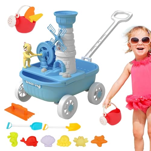 Shenrongtong Kids Beach Toys, Strandsandspielzeug - 14 Stücke Sandspielzeugset,Kleinkindaktivitäten im Freien, Wasserrad, Dose, Schaufeln, Rakes, Trolley -Wagen, Marine -Tierformen für und Mädchen von Shenrongtong