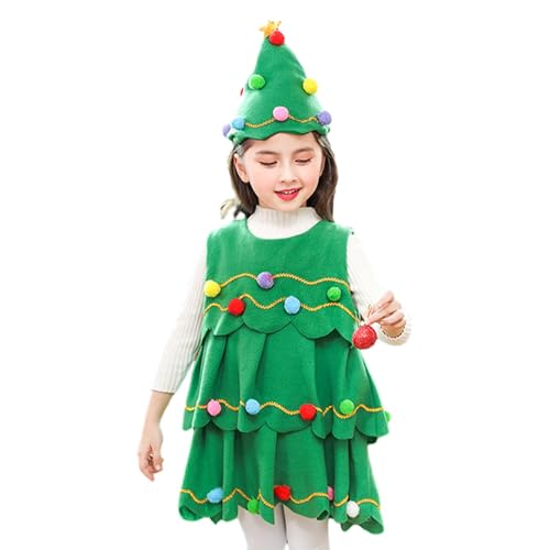 Shenrongtong Mädchen-Weihnachtsbaum-Kostüm – Weihnachtskleid mit Weihnachtsbaum-Hut | Kinder Mädchen Weihnachtsbaum Kostüm, ärmellos Patchwork Cosplay Parties Elf Dress Up Outfit Geschenke von Shenrongtong