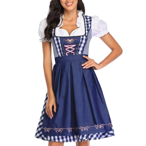 Shenrongtong Oktoberfest-Outfits Damen,Kariertes Oktoberfest-Kostüm Dirndl-Kleider Damen - Drindl Kostüm Deutsch Bayerisches Oktoberfest Festival Frauen Bier Karneval Outfits von Shenrongtong