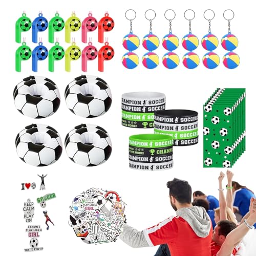 Shenrongtong Sport-Partygeschenke,Fußball-Partygeschenke | Fußball-Partyzubehör | Mini-Fußbälle, Pfeife, Silikon-Armband-Aufkleber, Schlüsselanhänger für Sport-Partyzubehör von Shenrongtong