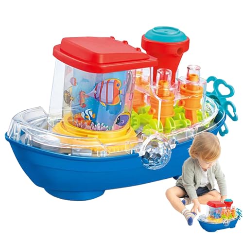 Shenrongtong Transparentes Zahnradspielzeug, leuchtendes transparentes sensorisches Auto, Spielzeug-Dampfschiff mit bunten beweglichen Zahnrädern, Bump and Go Autospielzeug für Kleinkinder mit Musik von Shenrongtong