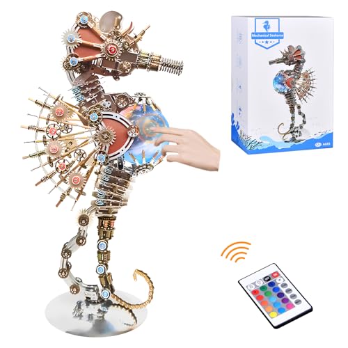 3D-Metall-Puzzle, mechanisches Seepferdchen-Puzzle mit Lampe, 16 Farben, 3D-Puzzle mit Schreibtischständer, zum Zusammenbauen, pädagogisches dekoratives Sammlerstück, Geschenk für Jugendliche und von Shepatio