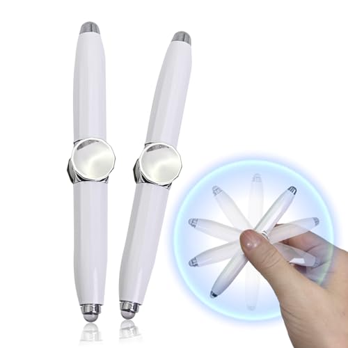 Shiawase Fidget Pen 2 Stück, Metall Fidget Spinning Pen mit LED-Licht, Kugelschreiber Spinner Stift für Druckentlastung - Weiß von Shiawase