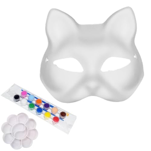 Shienfir Katzenkissen für Erwachsene, halbes Gesicht, Kissen, DIY-Malset, weiß, Maskerade, Fuchs, Kürbis, Kostüm-Requisiten für Cosplay, Halloween, Tanzkatze von Shienfir