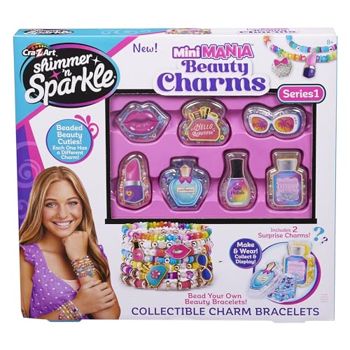 Shimmer & Sparkle 65608 Shimmer N Sparkle Mini Mania Charm-Armbänder zum Selbermachen, enthält über 1000 mehrfarbige Perlen in einem Behälter mit Beauty-Motiv von CRA-Z-ART