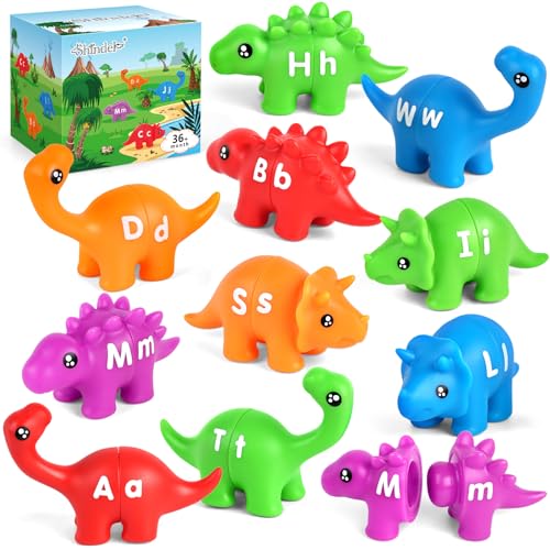 Shindel Dinosaurier-Alphabet-Lernspielzeug für Kleinkinder, doppelseitiges ABC-Matching-Spiel, Montessori, pädagogische Vorschulaktivitäten, Feinmotorspielzeug für Kinder, 13 Stück von Shindel