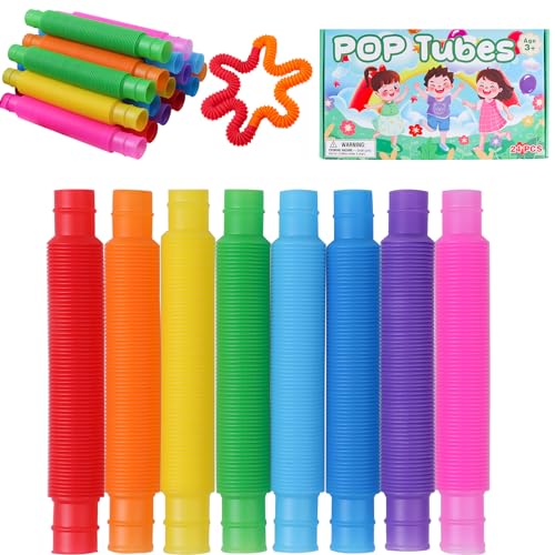 24 Stück Pop Tubes, Dehnbare Sensorikspielzeuge, Anti Stress Spielzeug für Kinder & Erwachsene, Bunte Fidget Toys für Kindergeburtstage, Stressabbau und Kreativität (24) von Shinescent