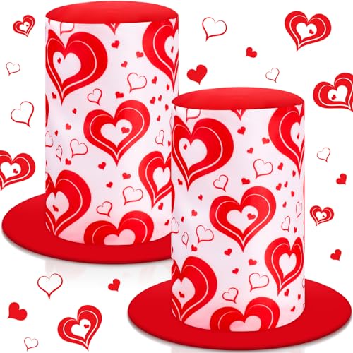 ShinyMatch 2 Pcs Valentinstag Zylinder für Erwachsene Rot und Weiß Herz Zylinder Valentinstag Party Hut Valentinstag Kostüm Cosplay Zubehör Lustige Hut für Valentinstag Dress up Supply von ShinyMatch