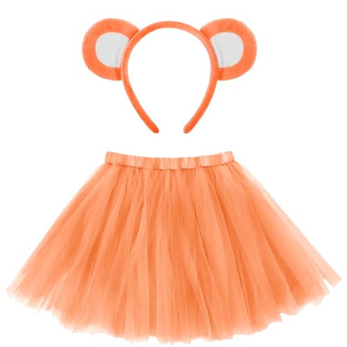 ShinyMatch Halloween-Bär-Kostüm-Zubehör-Set, Bärenohren-Stirnband, Tutu-Rock für Halloween, Cosplay, Party, Kostümball (Orange) von ShinyMatch