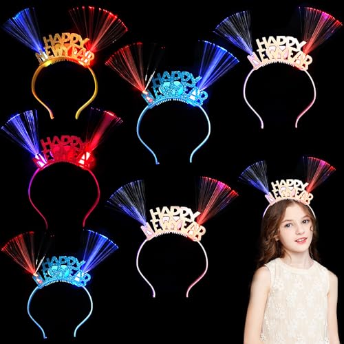 Shinybox 2025 Neujahr Stirnband mit LED, 6 Stück Happy New Year Blinkende Haarreif, Silvester Kopfbedeckung Haarschmuck, Tiara Kronen Kopfschmuck Für Neujahr Party Favors(Zufällige Farbe) von Shinybox