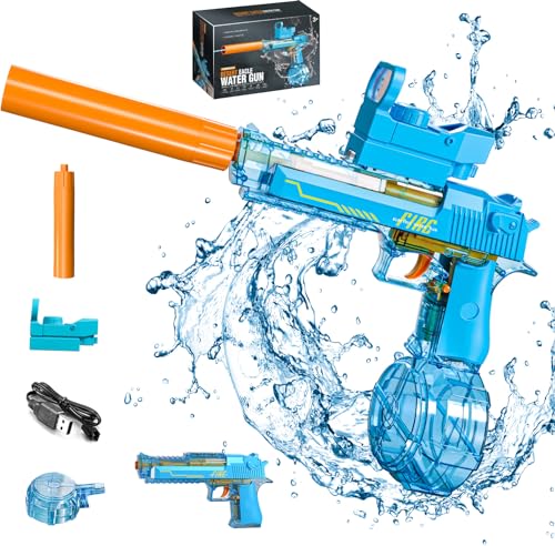 Shinybox Elektrische Wasserpistole, Automatische Wasserpistole Set, 425CC Große Kapazität Automatische Wasserpistole, 26-32 ft Range Wasserpistole für Sommer, Strandparty, Pool, Schwimmbäder(Blau) von Shinybox