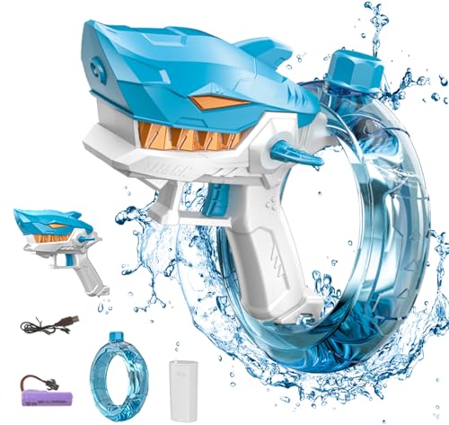 Shinybox Elektrische Wasserpistole, Hai Automatische Wasserpistole, 300CC Wasserpistole Spielzeug für Kinder Erwachsene, 26-32 ft Range Wasserpistole für Sommer, Strandparty, Pool, Schwimmbäder(Blau) von Shinybox
