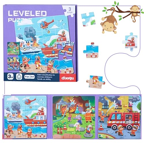 Shinybox Kinderpuzzle, Magnetische Puzzles für Kinder, Pädagogisches Spielzeug, Lernspielzeug für Kinder, Reisespiele Kinder, Spiele für Kinder im Auto, Flugzeug, Reisespielzeug(Feuerwehr und Rettung) von Shinybox