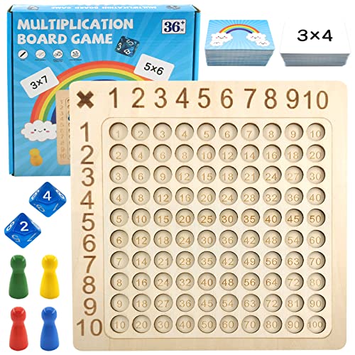 Shinybox Montessori-Multiplikations-Brettspiel, Mathe-Multiplikationsbrett aus Holz, Multiplikationstafel, Multiplikations-Brettspiel, 1-100 Math Number Spiele Lernspielzeug für Kinder(Regenbogen) von Shinybox