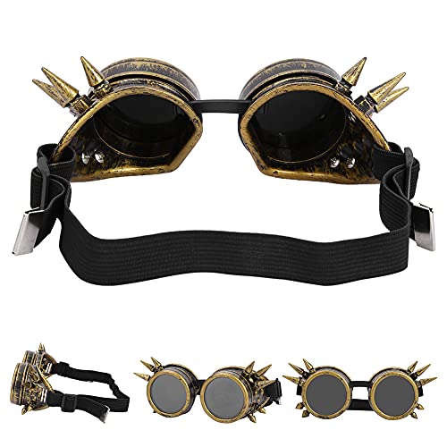 Shipenophy Steampunk-Brille, Retro-Brille mit Spikes im Retro-Stil für Cosplay-Party-Reiten im Freien(Bronze-) von Shipenophy