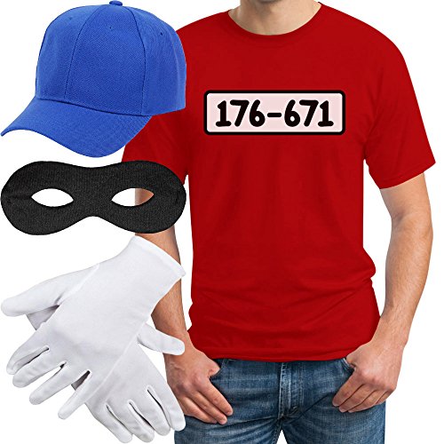 T-Shirt Herren Banditen Bande Verkleidung T Shirt Panzerknacker Kostüm Karneval Fasching Outfit JGA Kostüme TSHIRT + MÜTZE + MASKE + HANDSCHUHE XXL Rot von Shirtgeil