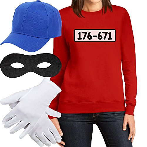 Panzerknacker Banditen Bande Kostüm PULLI + MÜTZE + MASKE + HANDSCHUHE Frauen Sweatshirt Small Rot von Shirtgeil