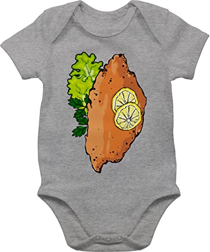 Baby Body Junge Mädchen - Karneval & Fasching - Schnitzel Kostüm - 12/18 Monate - Grau meliert - karnaval kostium witzige faschings karneval-klamotten fasching. fastnachts fasching- köstüme von Shirtracer