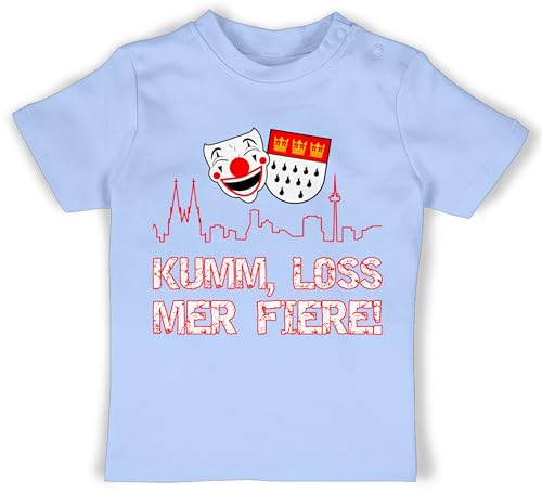 Baby T-Shirt Mädchen Jungen - & Fasching - Kumm loss mer fiere Kölle Alaaf Köln Wappen Karneval Karnevalskostüm Clown - 1/3 Monate - Babyblau - lustiges faschingskost strassenkarneval von Shirtracer