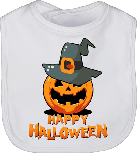 Shirtracer Baby Lätzchen - Babys - Happy Halloween Kürbis Hexenhut - Unisize - Weiß - halloween. haloween outfits heeloween helloween party haöloween halooween costum kost m gruselige gruseliges von Shirtracer