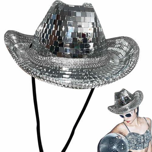 Shitafe Funkelnder Cowboyhut,Glitzer Disco Verspiegelter Hut Pailletten Cowboyhut | Junggesellenabschiedshut für Junggesellenabschiede, funkelnder Glitzer-Weltraumhut für Damen, für, Tanz, Bühne, von Shitafe