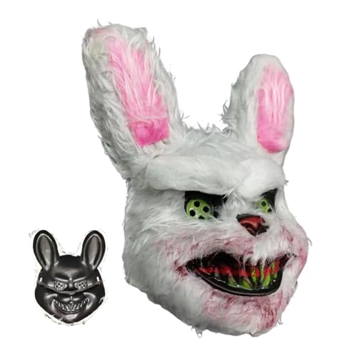 Shitafe Gruselige Hasen-Gesichtsbedeckung, blutige Plüschtier-Kopfbedeckung | Bloody Mouth Bunny Gesichtsbedeckung,Cosplay-Kostüm, gruselige Gesichtsbedeckung für Halloween, Neujahr, Ostern von Shitafe