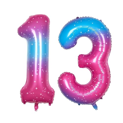 Geburtstag zahlen Luftballon 13 jahre-Pink Blau XXL Jumbo Folienballon 40 Zoll – 101 cm Luftballons 13 Geburtstag Junge Mädchen Babyparty Geburtstagsdeko Jubiläumsparty Dekoration von Shixpiov