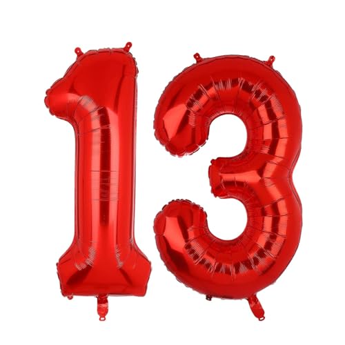 Geburtstag zahlen Luftballon 13 jahre-Rot XXL Jumbo Folienballon 40 Zoll – 101 cm Luftballons 13 Geburtstag Junge Mädchen Babyparty Geburtstagsdeko Jubiläumsparty Dekoration von Shixpiov