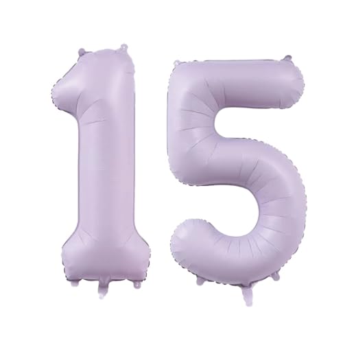 Geburtstag zahlen Luftballon 15 jahre-cremeviolett XXL Jumbo Folienballon 40 Zoll – 101 cm Luftballons15 Geburtstag Junge Mädchen Babyparty Geburtstagsdeko Jubiläumsparty Dekoration von Shixpiov