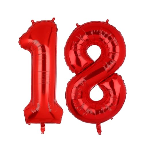 Geburtstag zahlen Luftballon 18 jahre-Rot XXL Jumbo Folienballon 40 Zoll – 101 cm Luftballons 18 Geburtstag Junge Mädchen Babyparty Geburtstagsdeko Jubiläumsparty Dekoration von Shixpiov