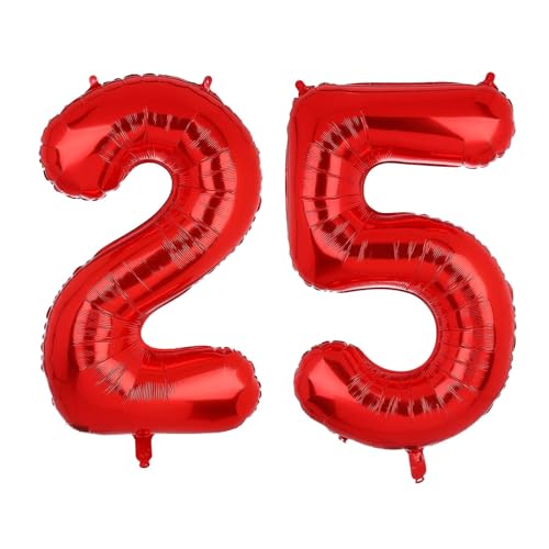 Geburtstag zahlen Luftballon 25 jahre-Rot XXL Jumbo Folienballon 40 Zoll – 101 cm Luftballons 25 Geburtstag Junge Mädchen Babyparty Geburtstagsdeko Jubiläumsparty Dekoration von Shixpiov