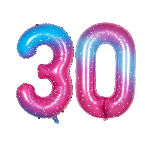 Geburtstag zahlen Luftballon 30 jahre-Pink Blau XXL Jumbo Folienballon 40 Zoll – 101 cm Luftballons 30 Geburtstag Junge Mädchen Babyparty Geburtstagsdeko Jubiläumsparty Dekoration von Shixpiov