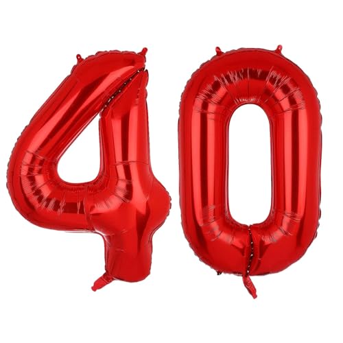 Geburtstag zahlen Luftballon 40 jahre-Rot XXL Jumbo Folienballon 40 Zoll – 101 cm Luftballons 40 Geburtstag Junge Mädchen Babyparty Geburtstagsdeko Jubiläumsparty Dekoration von Shixpiov