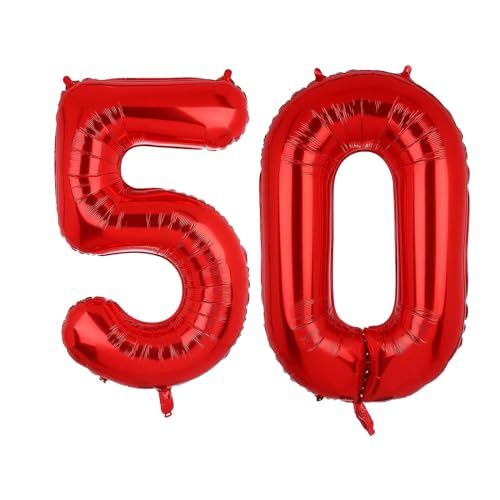 Geburtstag zahlen Luftballon 50 jahre-Rot XXL Jumbo Folienballon 40 Zoll – 101 cm Luftballons 50 Geburtstag Junge Mädchen Babyparty Geburtstagsdeko Jubiläumsparty Dekoration von Shixpiov