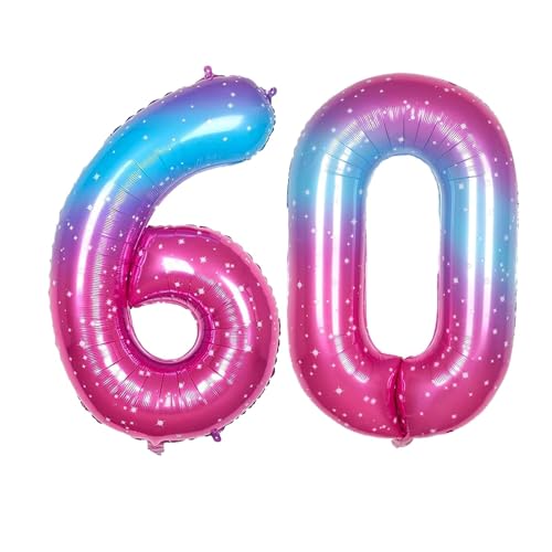 Geburtstag zahlen Luftballon 60 jahre-Pink Blau XXL Jumbo Folienballon 40 Zoll – 101 cm Luftballons 60 Geburtstag Junge Mädchen Babyparty Geburtstagsdeko Jubiläumsparty Dekoration von Shixpiov