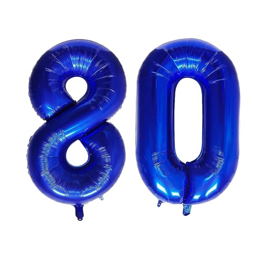 Geburtstag zahlen Luftballon 80 jahre-Blau XXL Jumbo Folienballon 40 Zoll – 101 cm Luftballons 80 Geburtstag Junge Mädchen Babyparty Geburtstagsdeko Jubiläumsparty Dekoration von Shixpiov